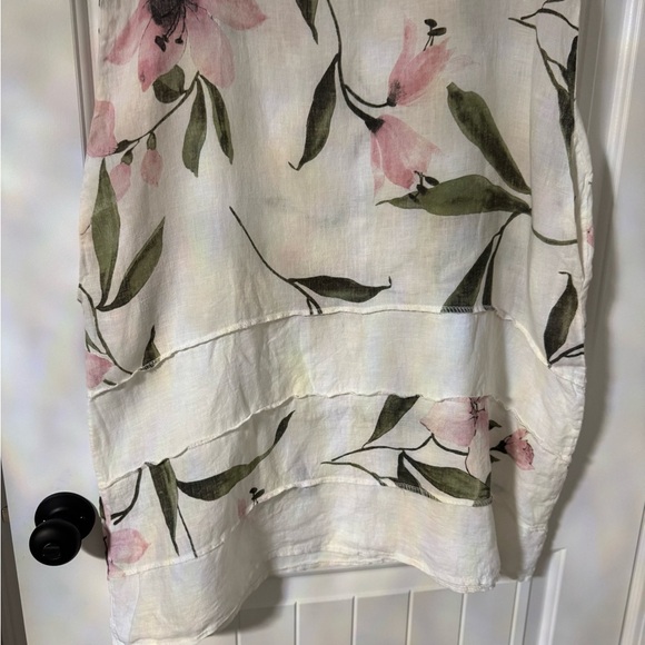 LUNGO L’ARNO ITALY Casual Pink and Green Linen Floral Midi Sundress - Picture 3 of 6